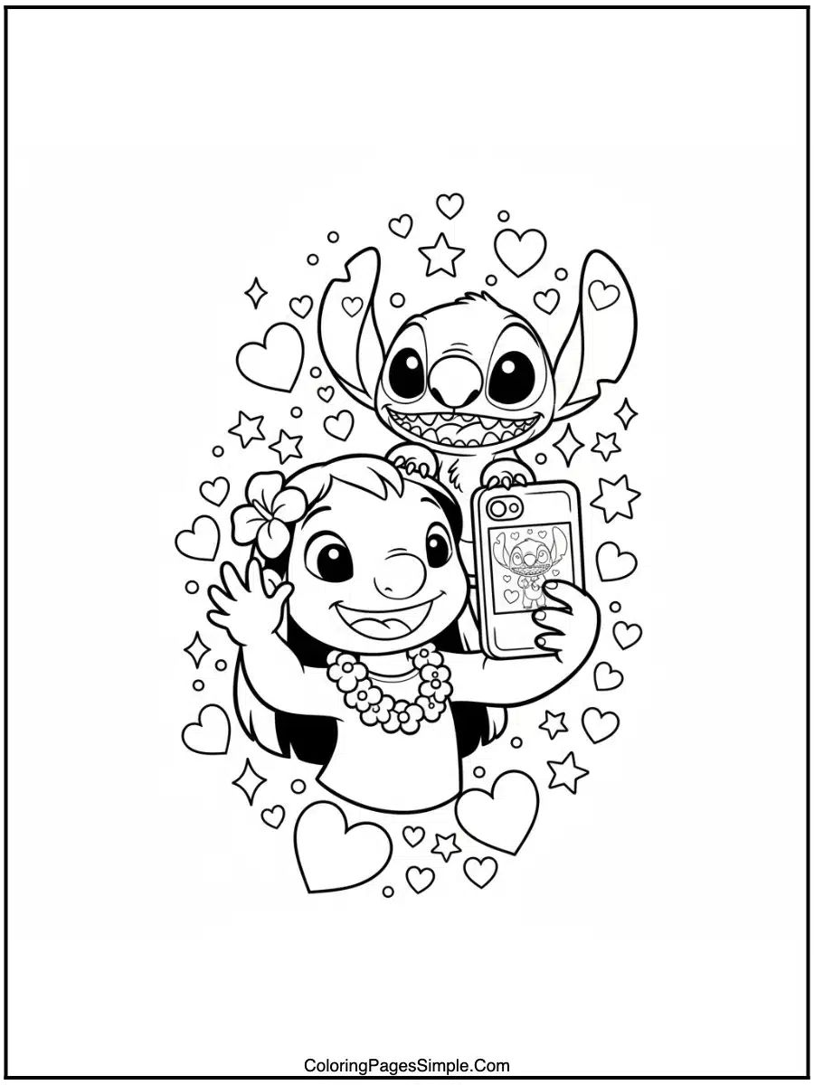 Lilo and Stitch selfie coloring page