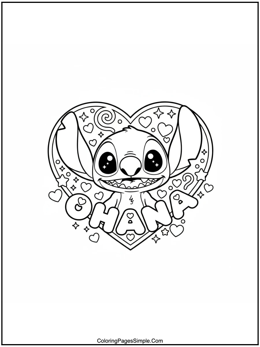 Ohana Stitch Heart coloring page