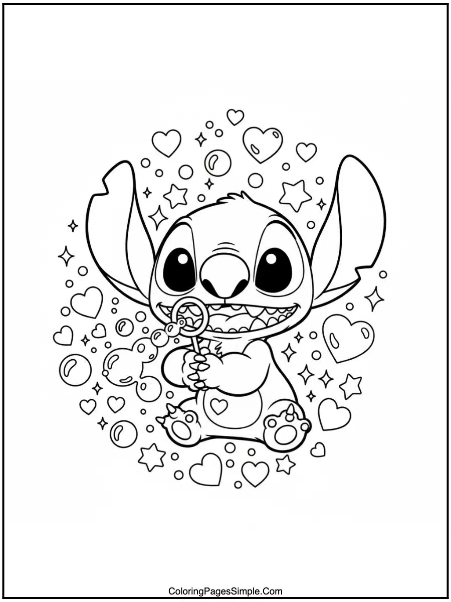 Stitch blowing bubbles coloring page