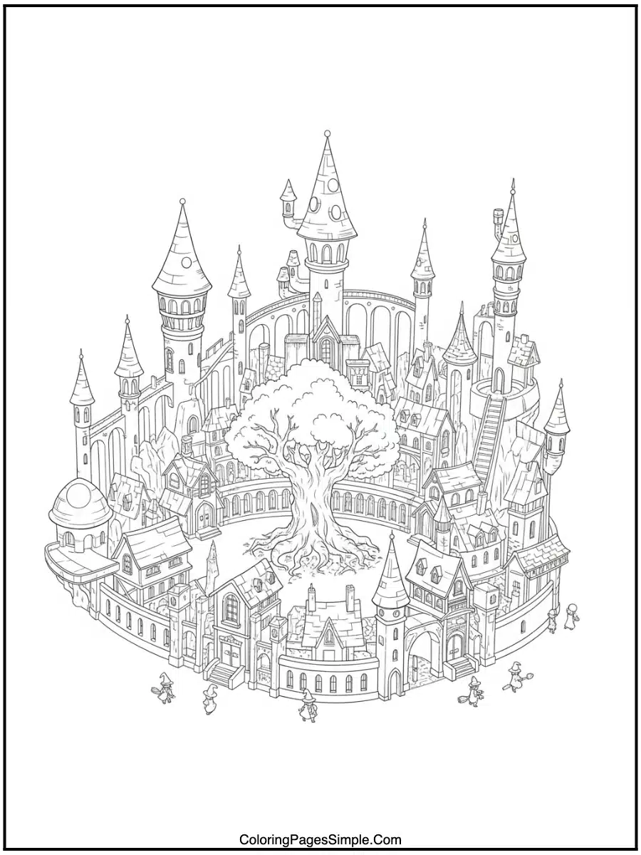 Anime Wizard Academy Coloring Page