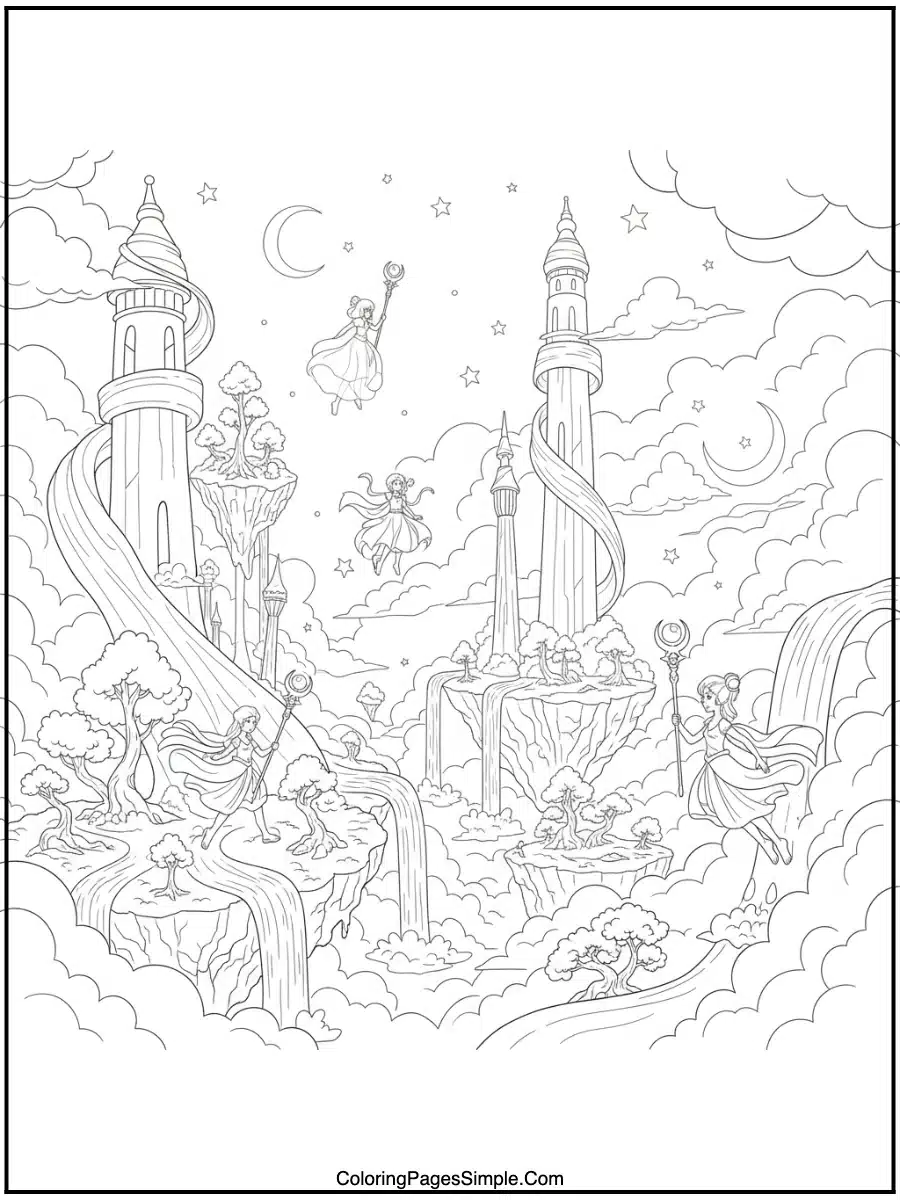 Dreamy Pastel World Anime Coloring Page