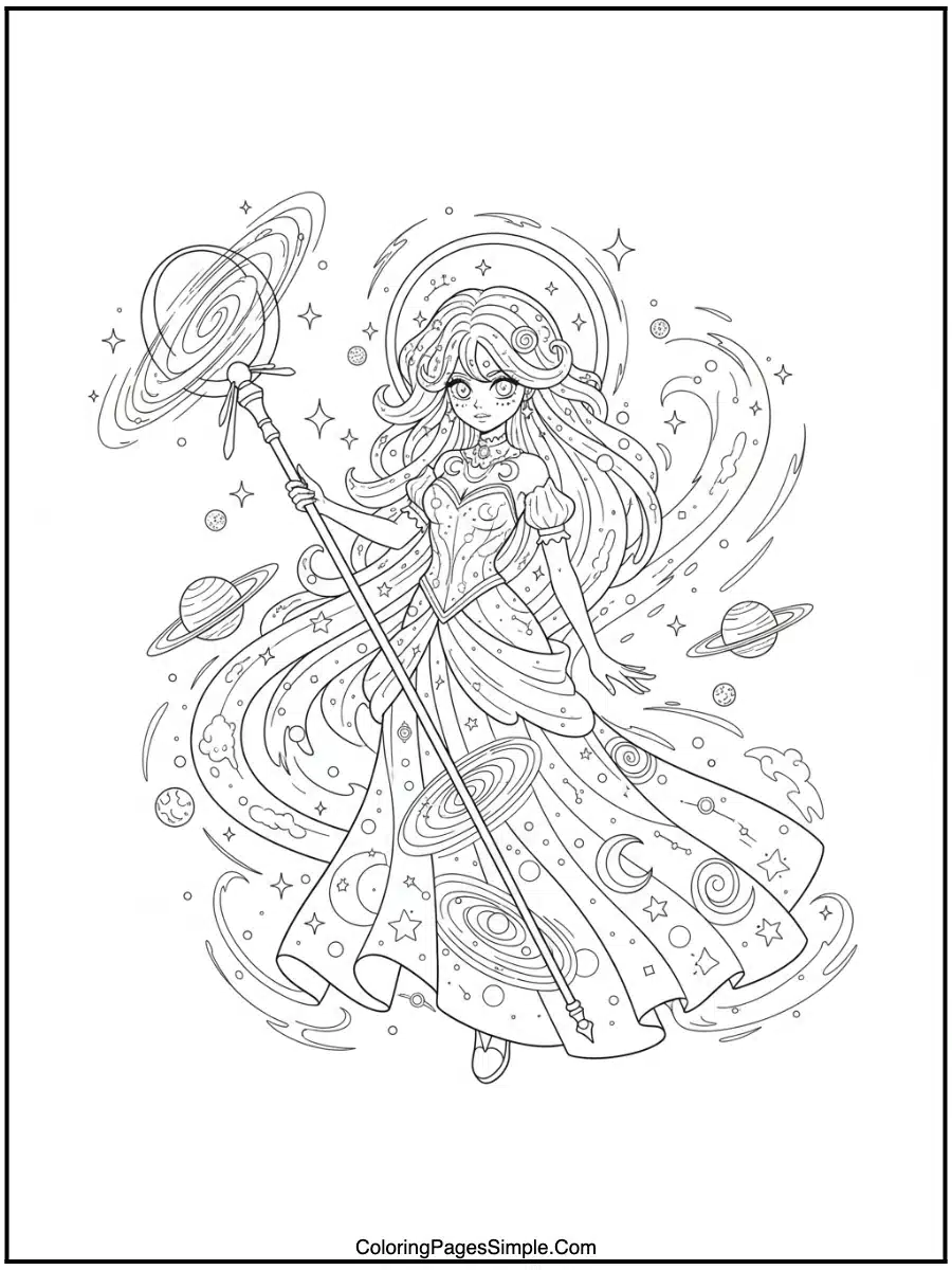 Galaxy Magic Girl Anime Coloring Page