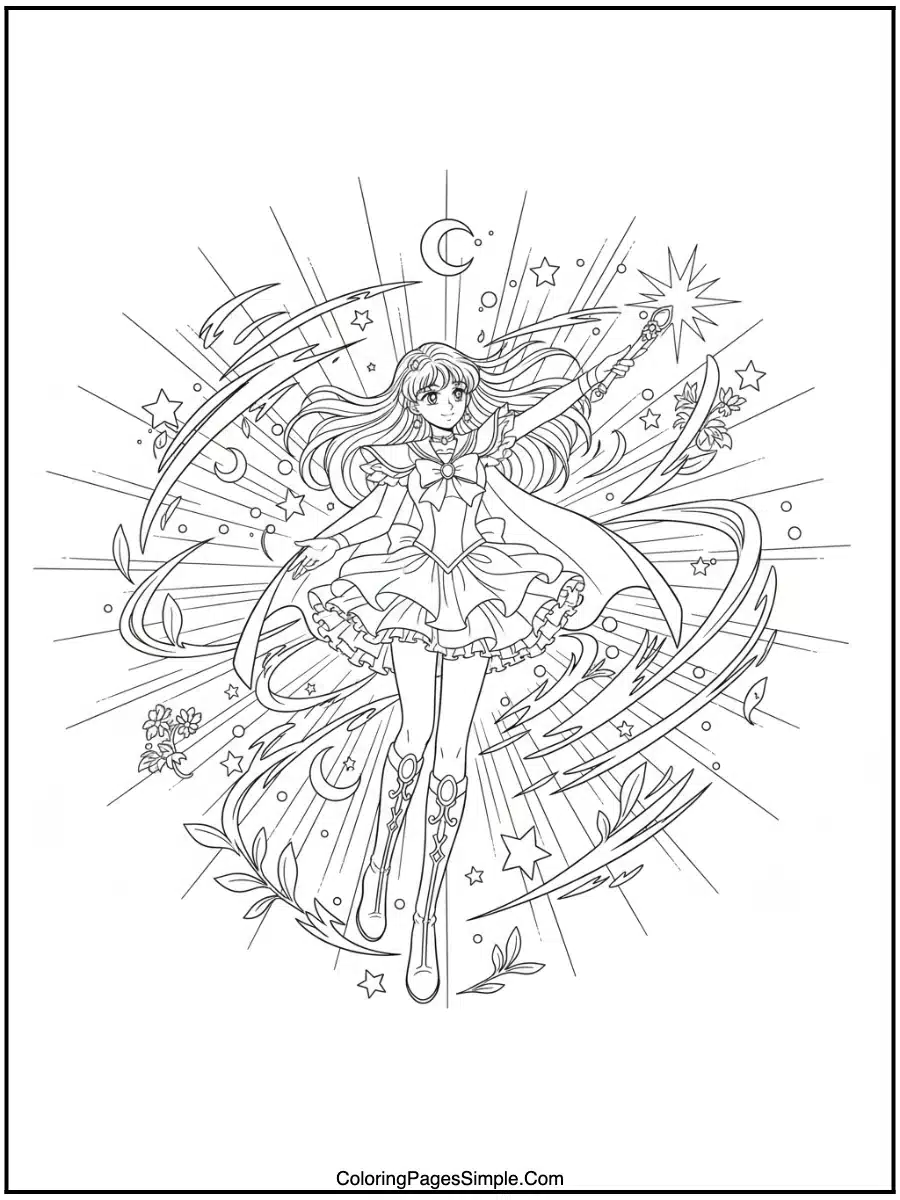 Magical Girl Transformation Anime Coloring Page