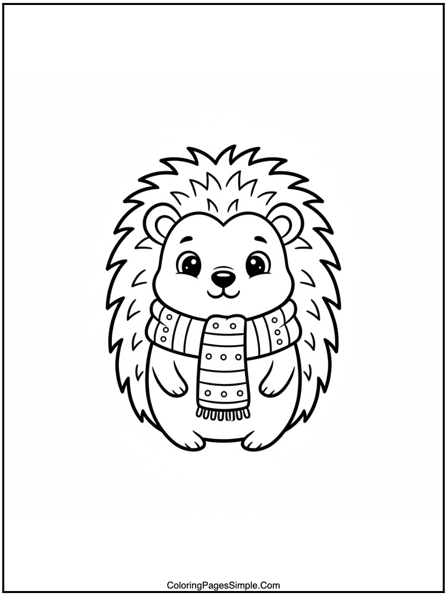 Hedgehog with Scarf Coloring Page
