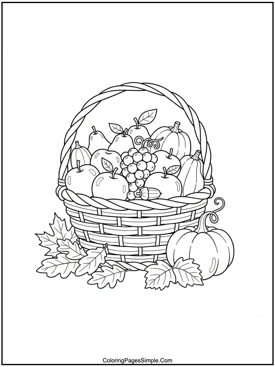 Basket of Fall Fruits Coloring Page