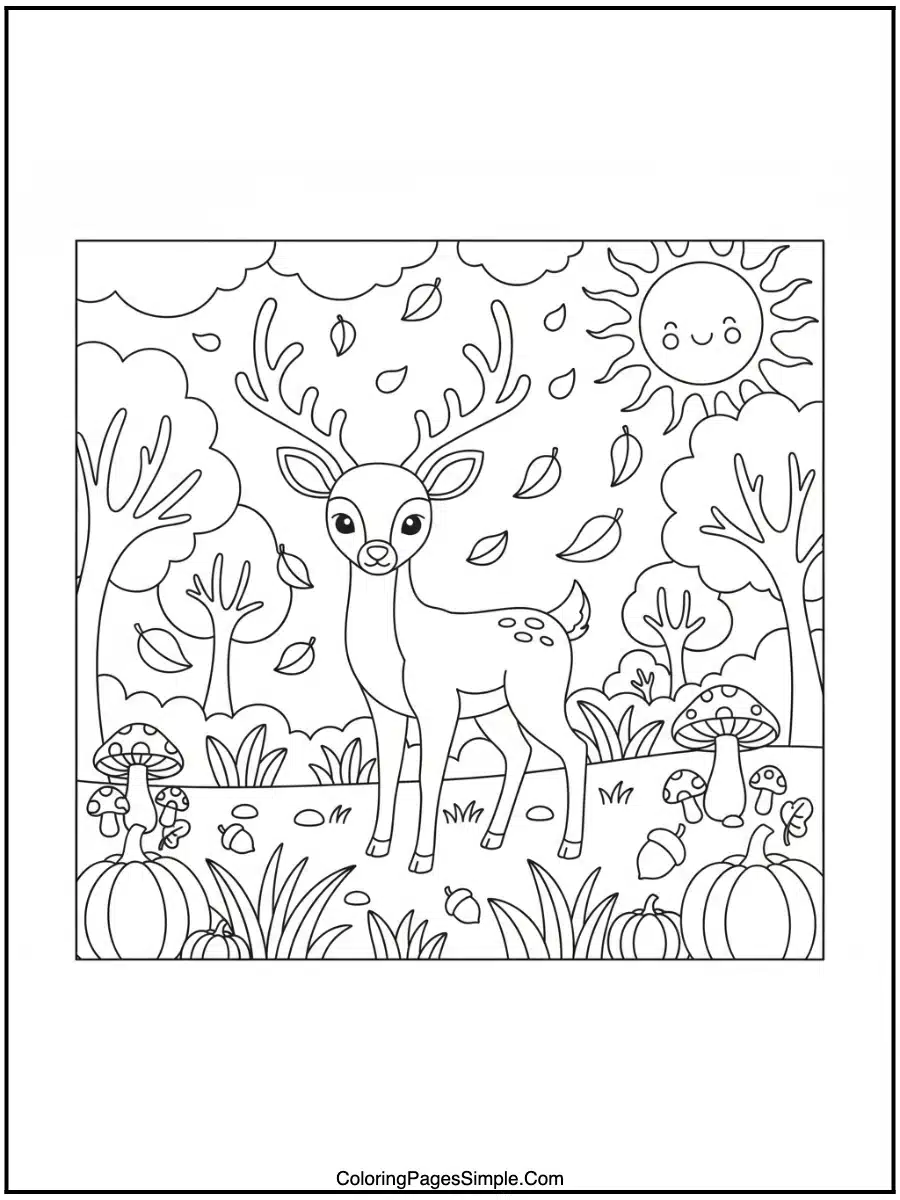 Deer in Autumn Meadow Coloring Page