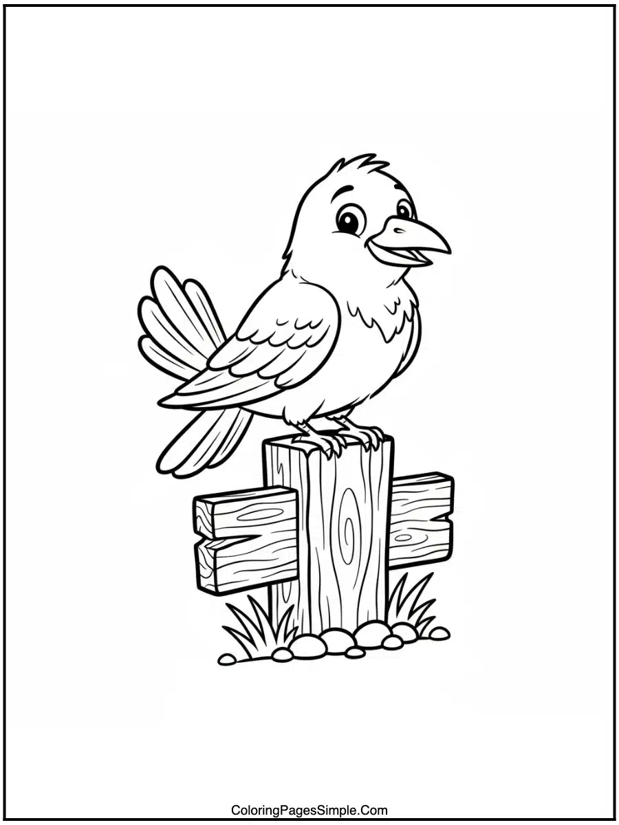 Crow on Fence Coloring Page