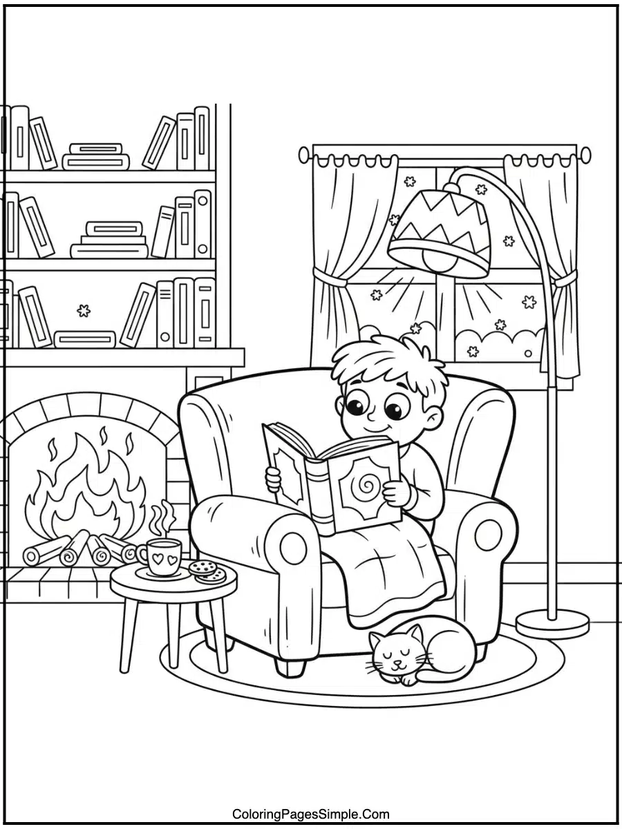 Cozy Reading Afternoon Coloring Page