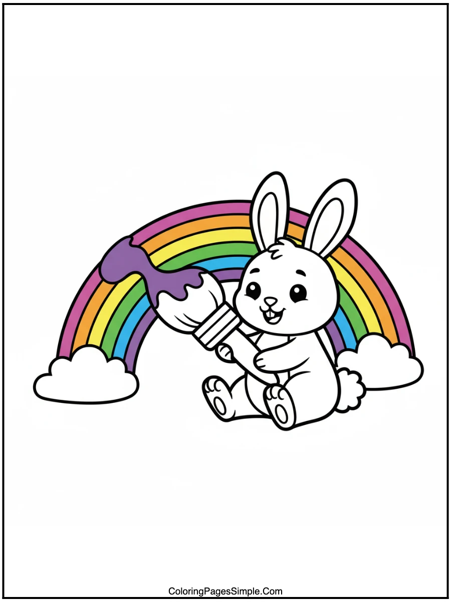 Bunny Painting Rainbow Coloring Page