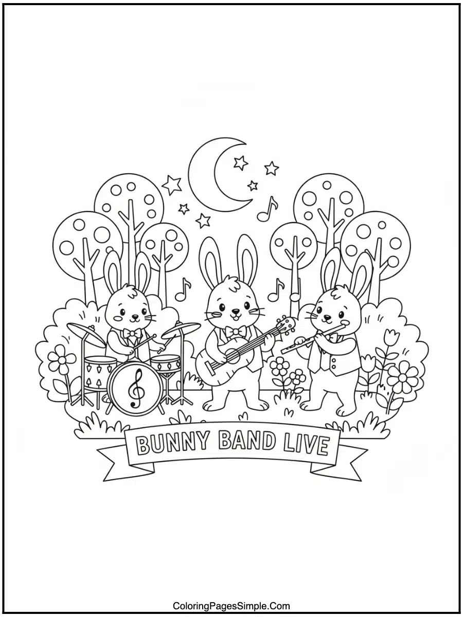 Bunny Band Forest Concert Coloring Page