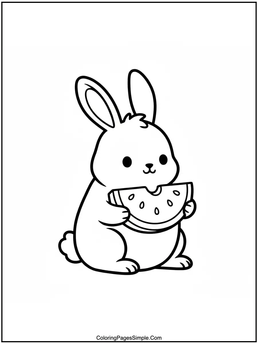 Bunny Eating Watermelon Coloring Page