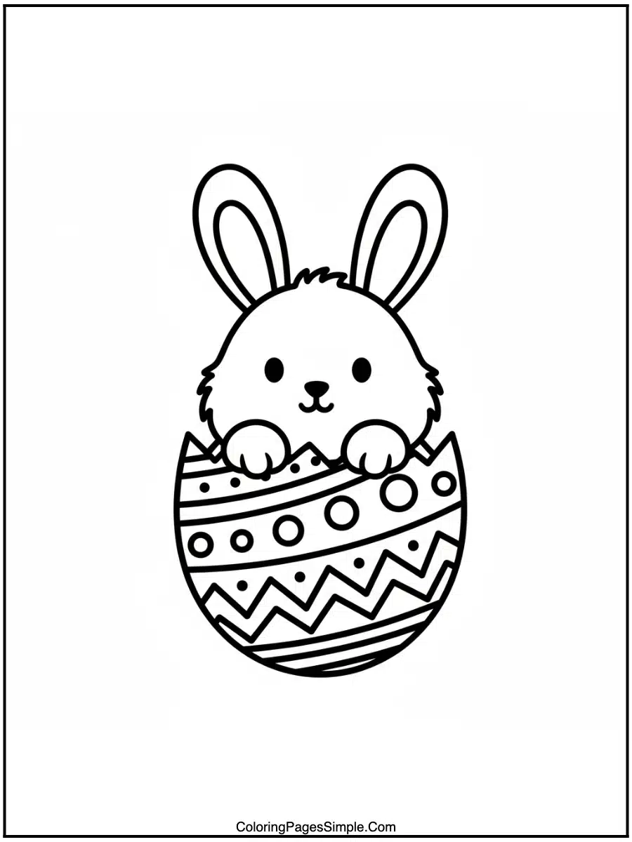 Bunny Hiding in Easter Egg Coloring Page
