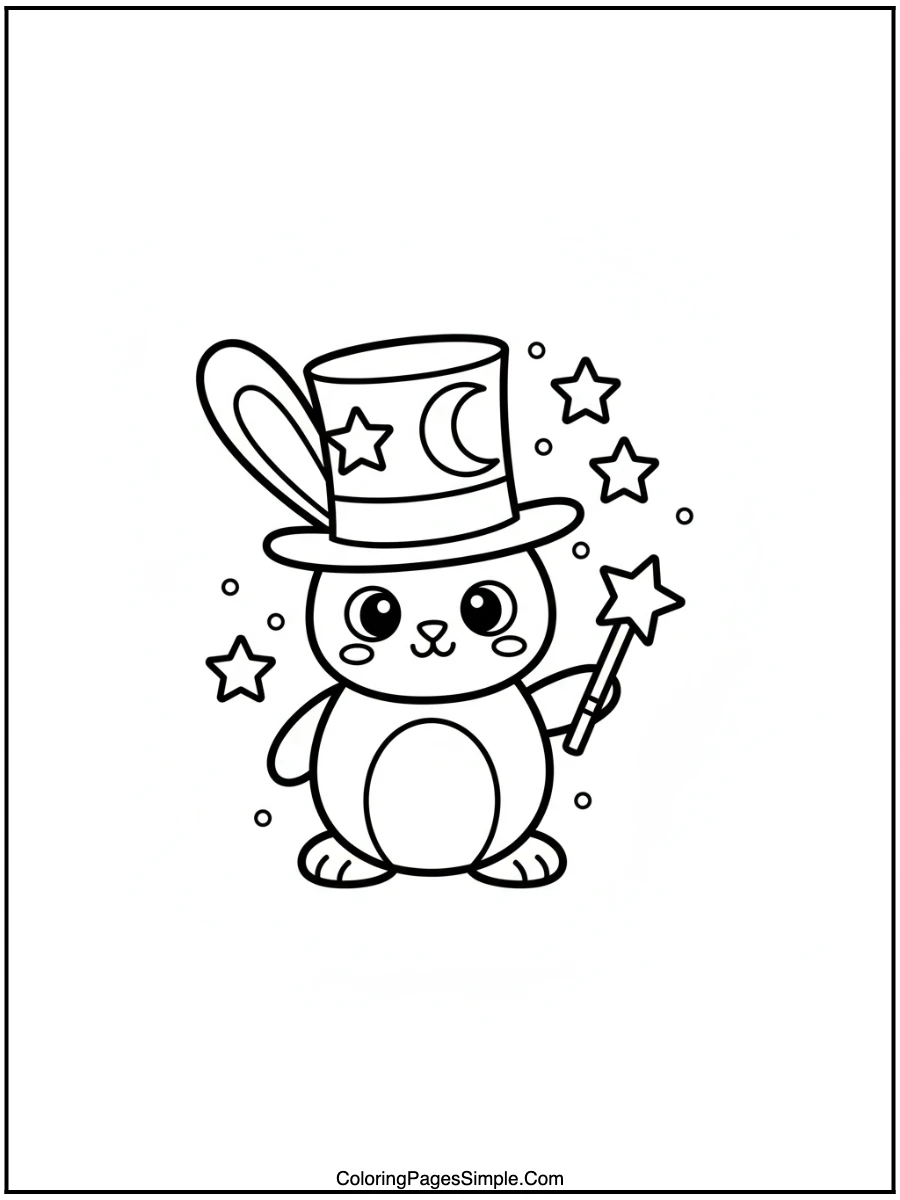 Bunny in Magician Hat Coloring Page