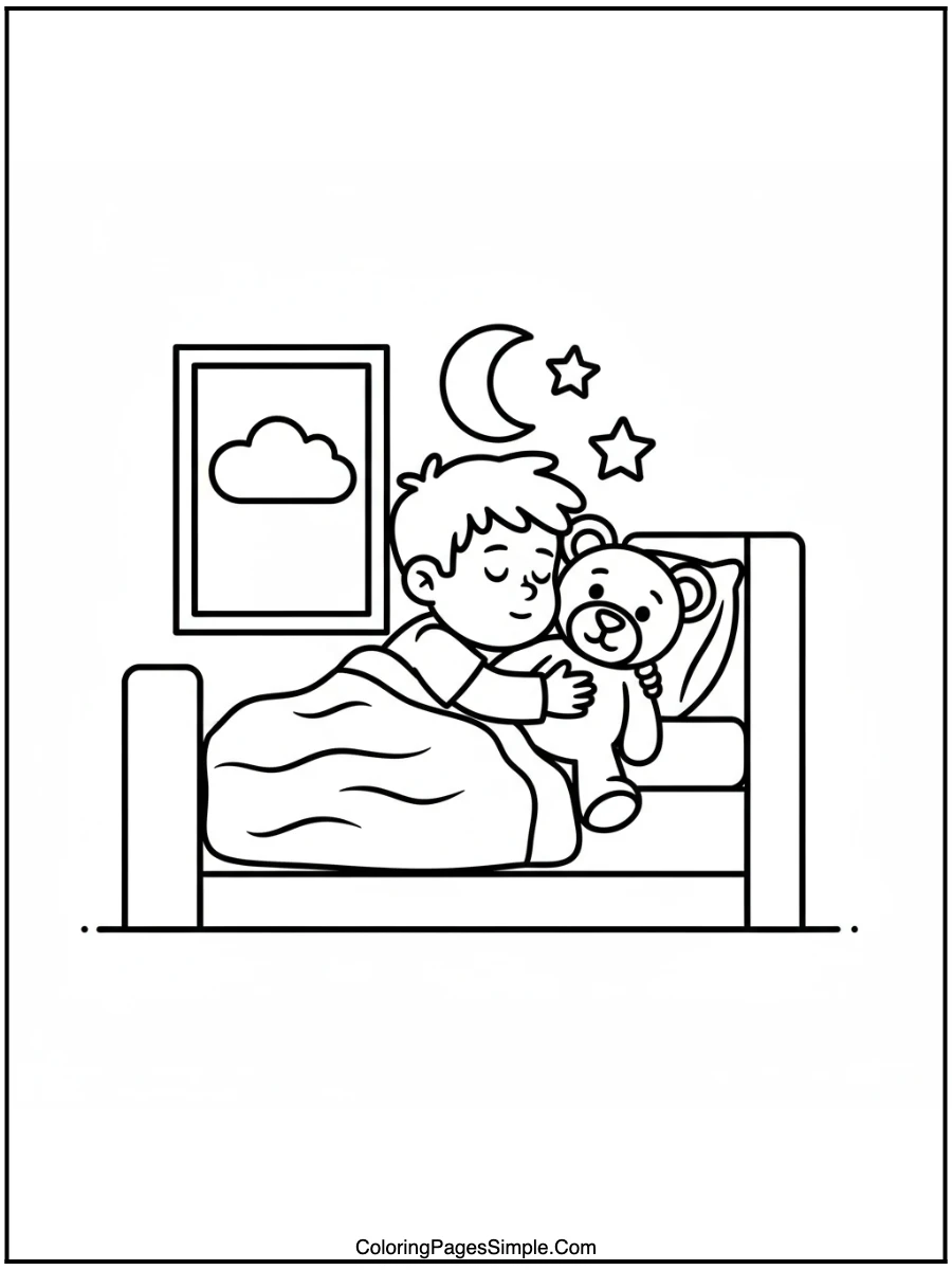 JJ Nap Time with Teddy Coloring Page