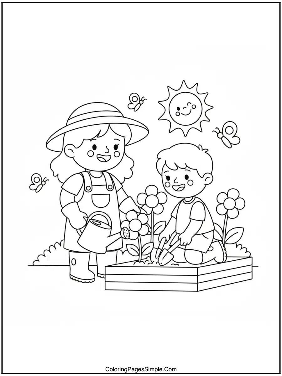JJ Helping Mom in the Garden Coloring Page