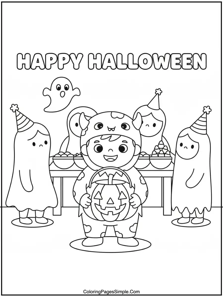 JJ Halloween Party Coloring Page
