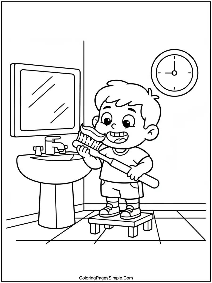 JJ Brushing His Teeth Coloring Page