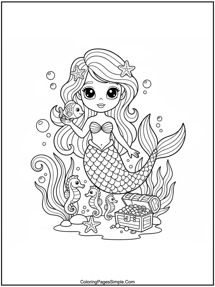 Cute Mermaid Coloring Pages
