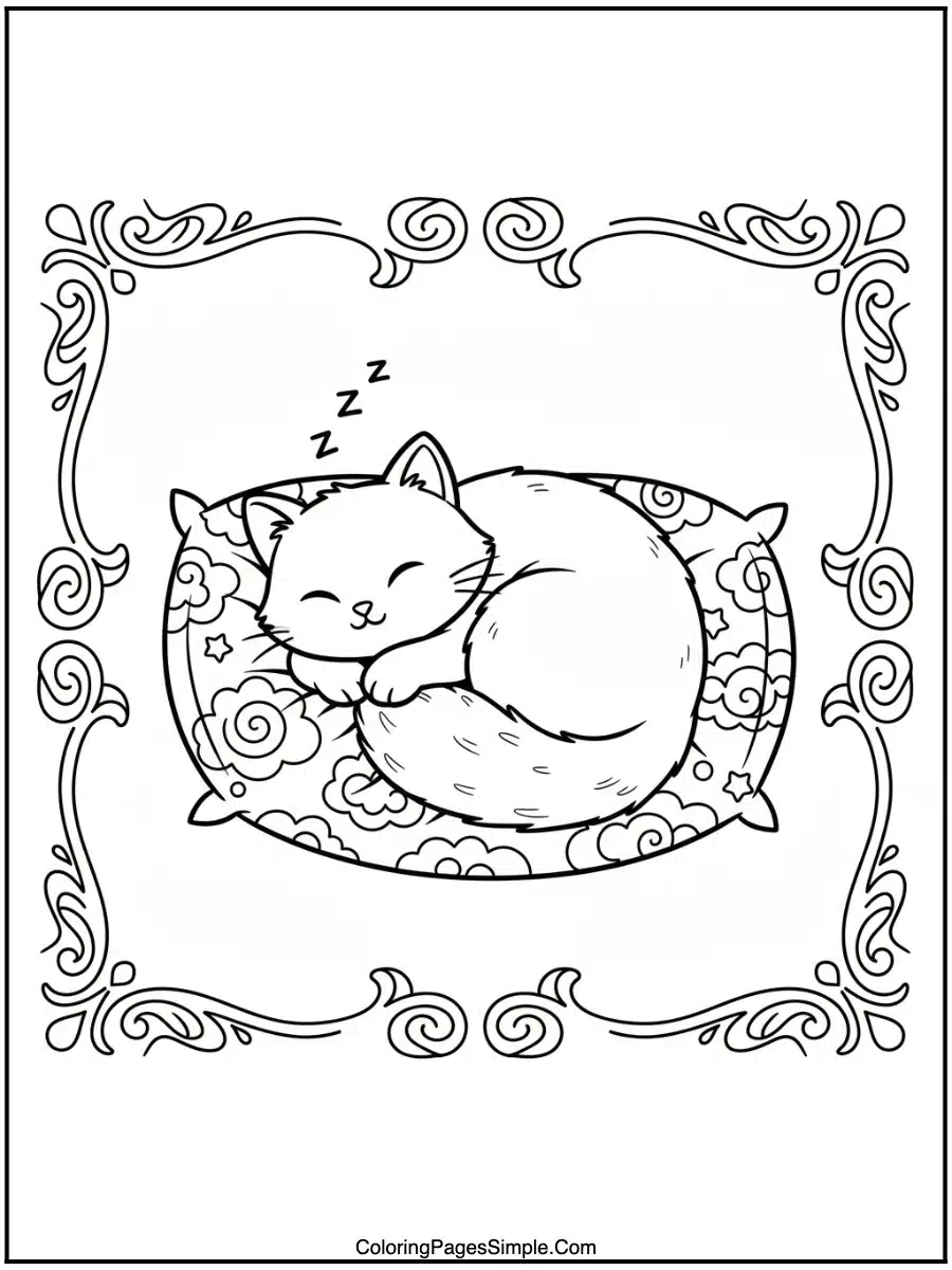 Cute Sleeping Cat Coloring Pages