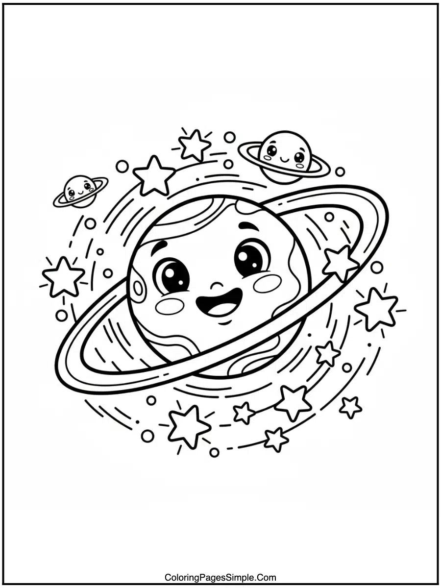 Happy Planet & Stars Coloring Pages