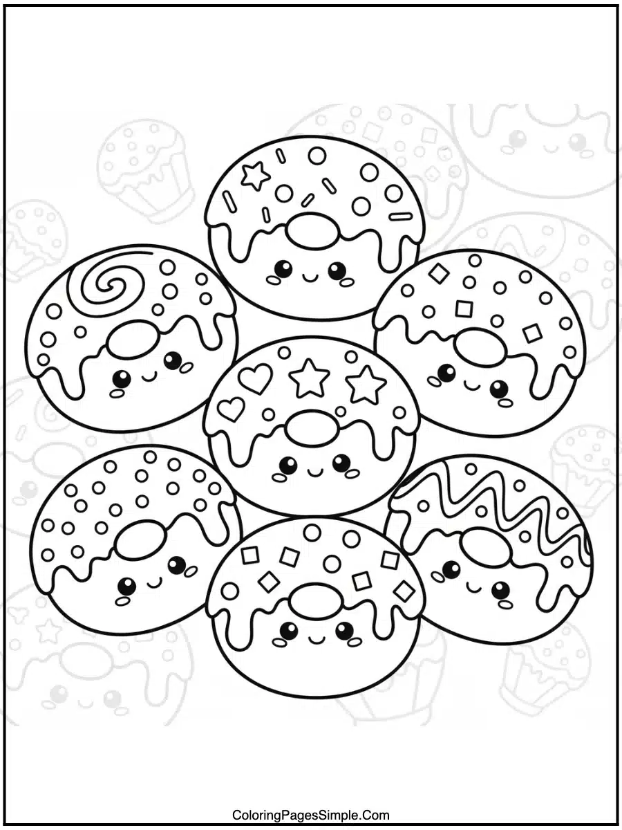 Kawaii Donuts Coloring Pages