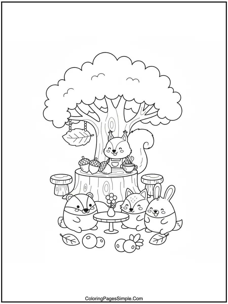 Squirrel’s Forest Café Coloring Page
