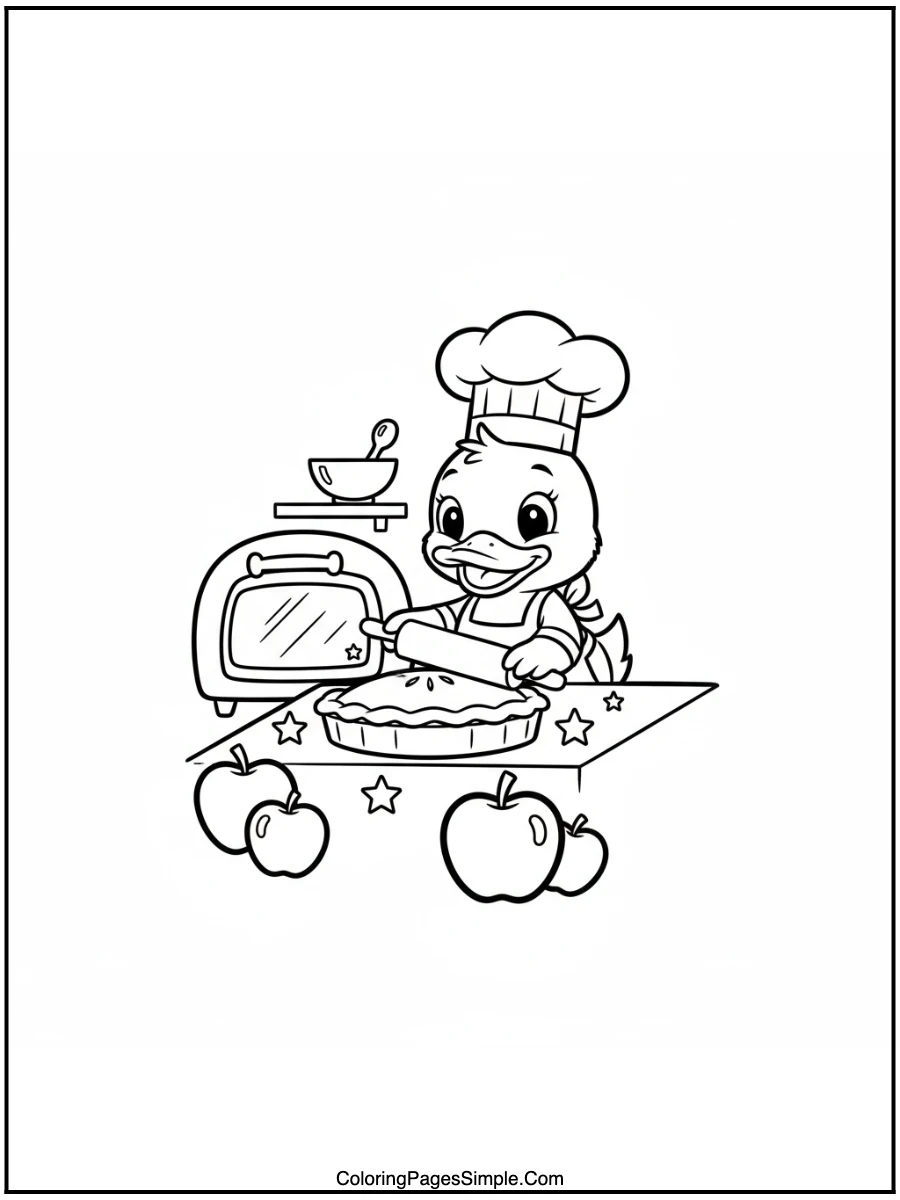 Duck Baking a Pie Coloring Page