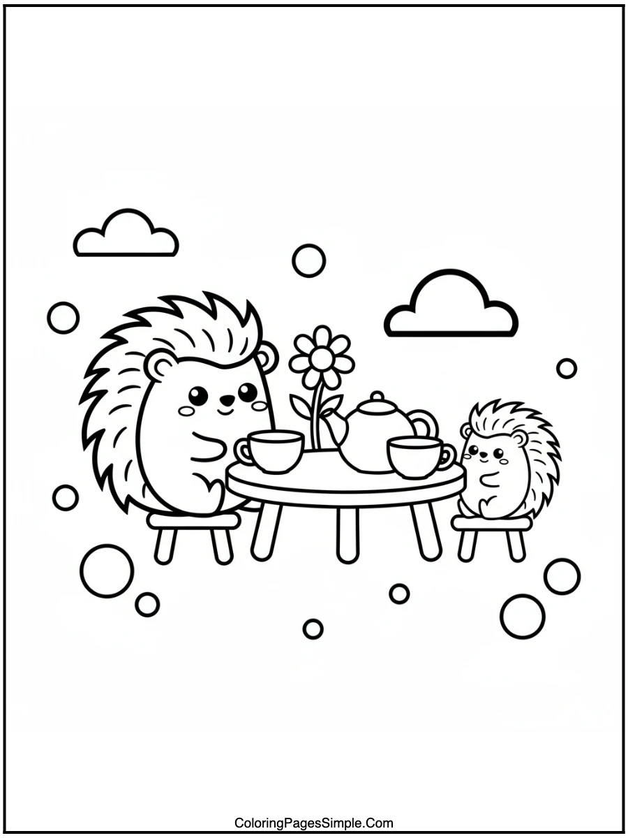 Hedgehog’s Tea Party Moment Coloring Page