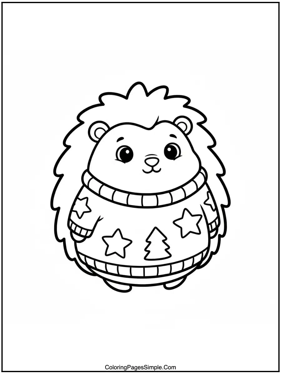Hedgehog in Christmas Sweater Coloring Page