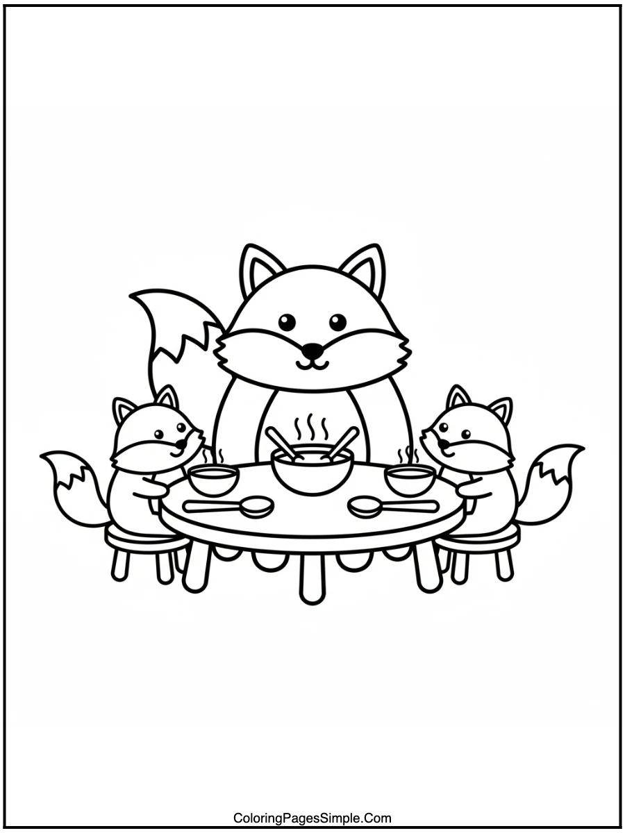 Fox Family Dinner Time Coloring Page