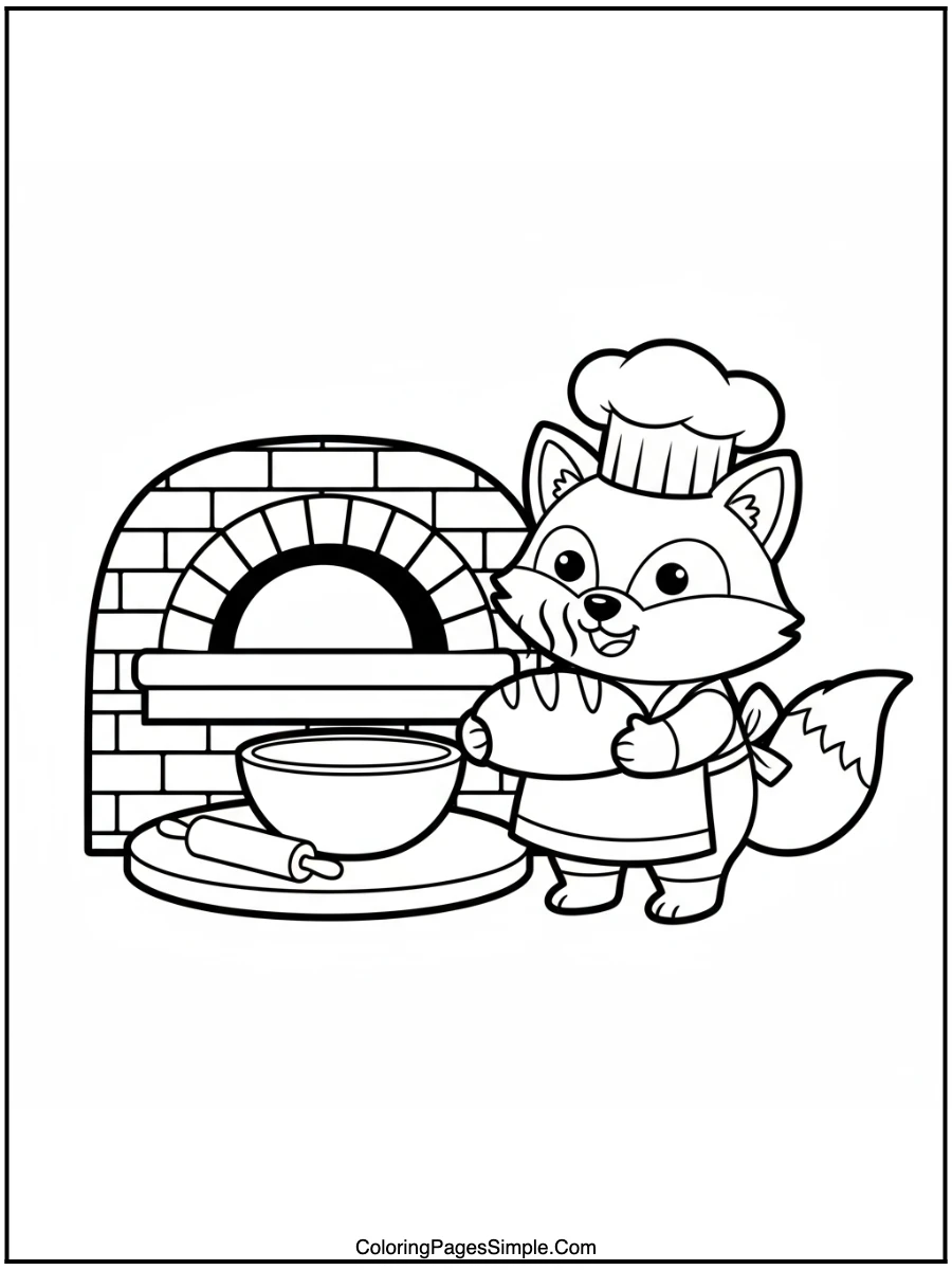 Fox Baking Fresh Bread Coloring Page