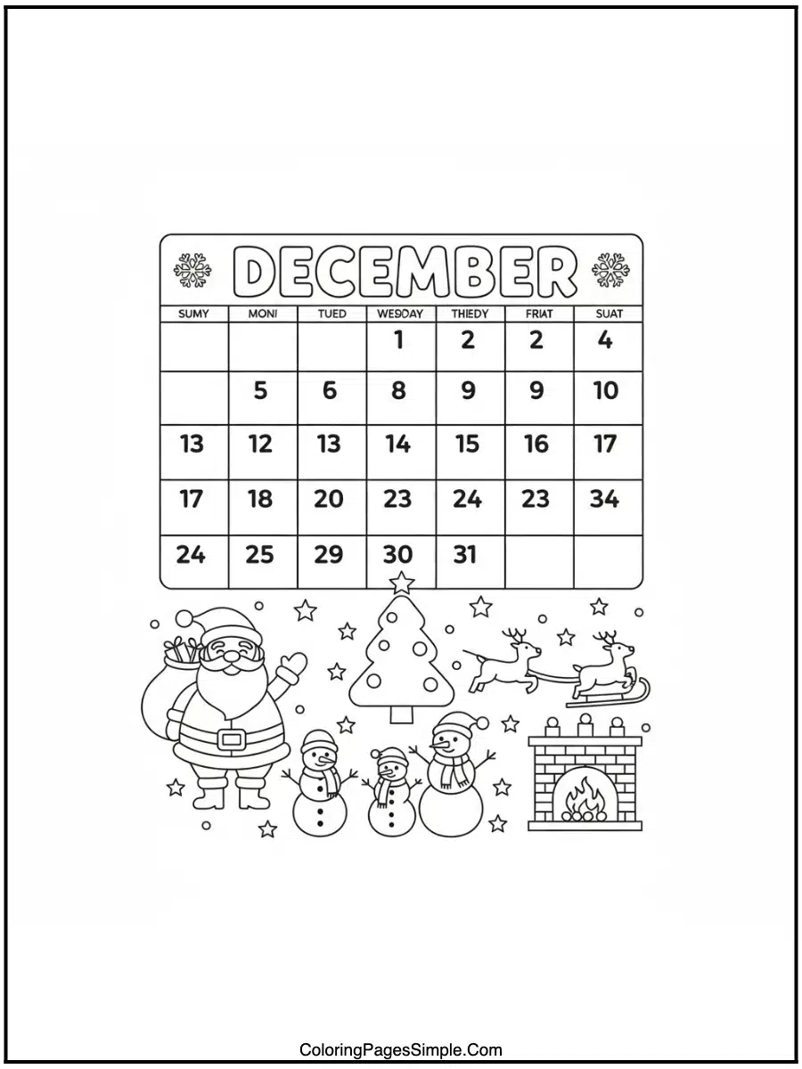 December Calendar Scene Coloring Pages