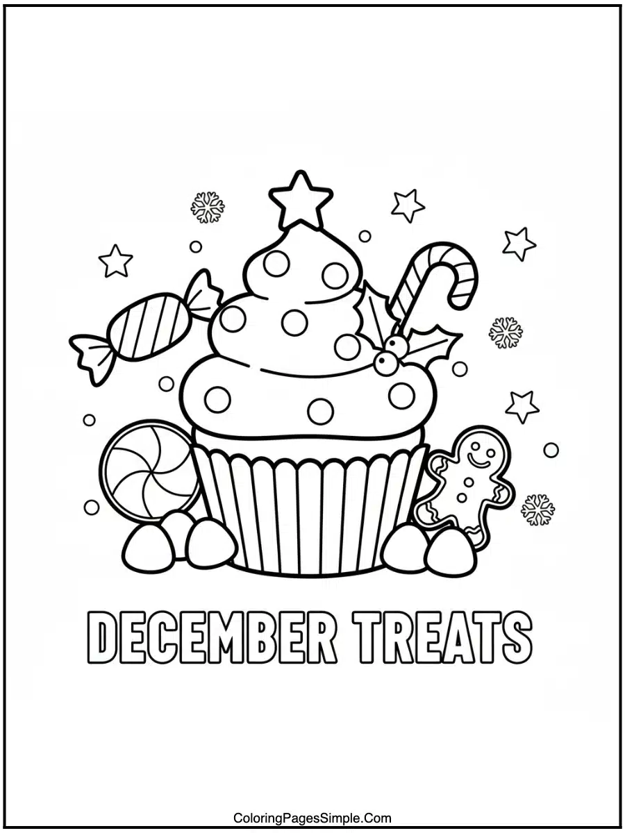 December Cupcake & Candy Coloring Pages
