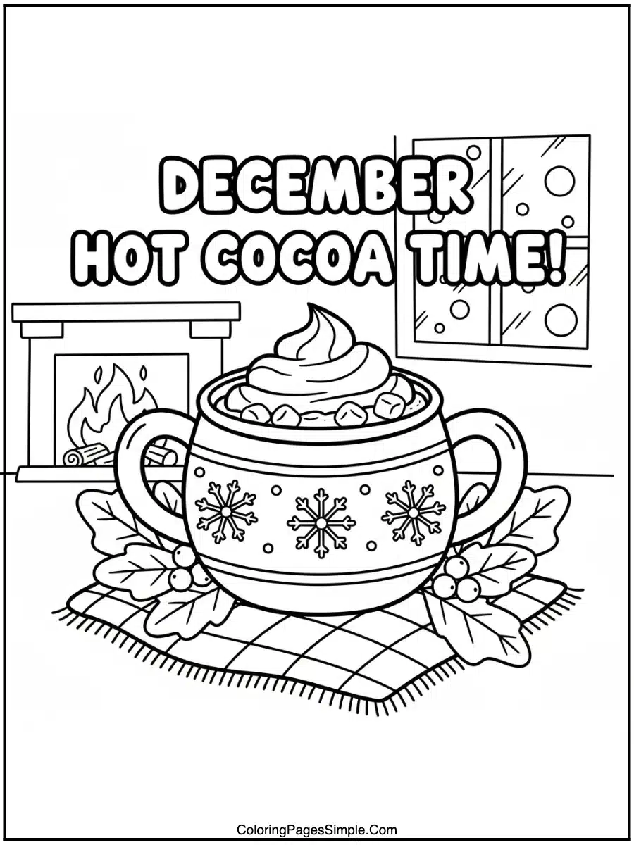 December Hot Cocoa Time Coloring Pages
