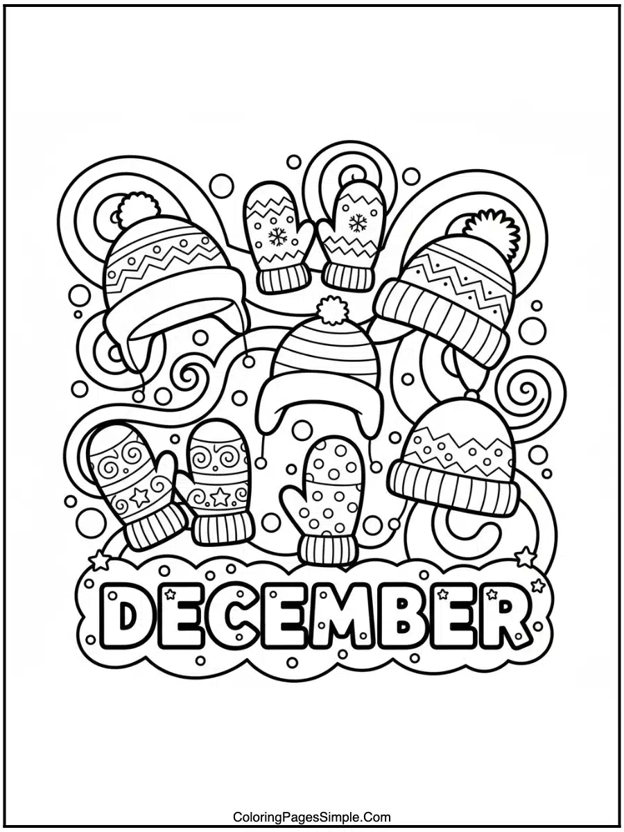 December Mittens & Hats Coloring Pages