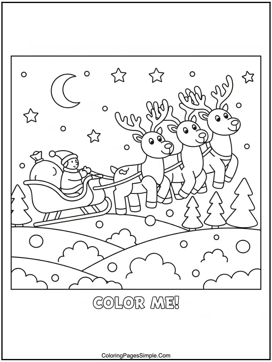 Reindeer & Sleigh Ride Coloring Pages