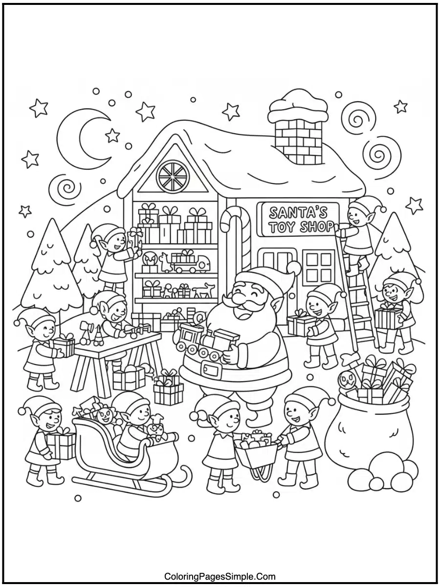 Santa’s Workshop in December Coloring Pages