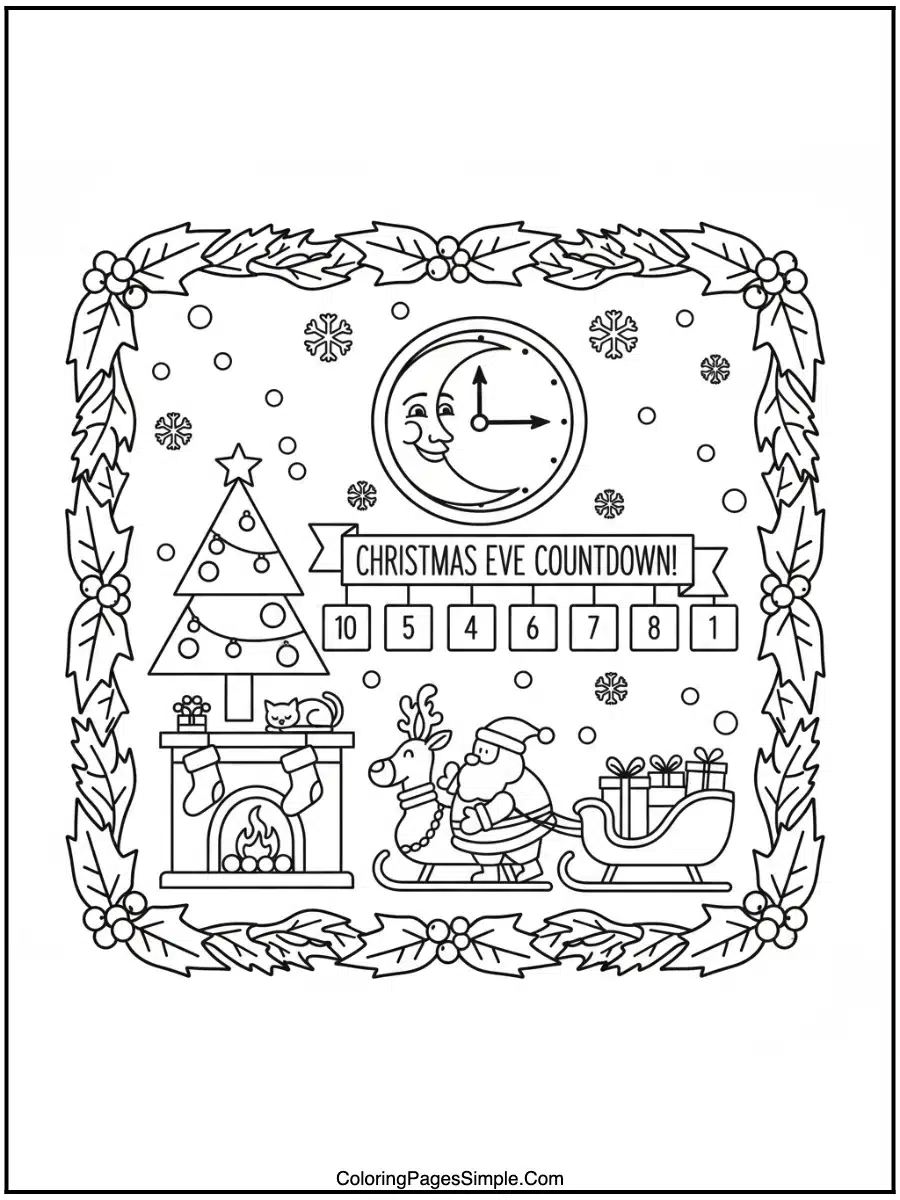 Christmas Eve Countdown Coloring Pages