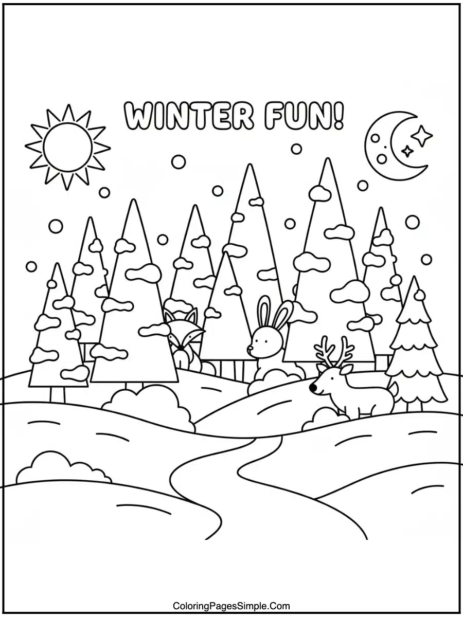 Winter Wonderland Forest Coloring Pages