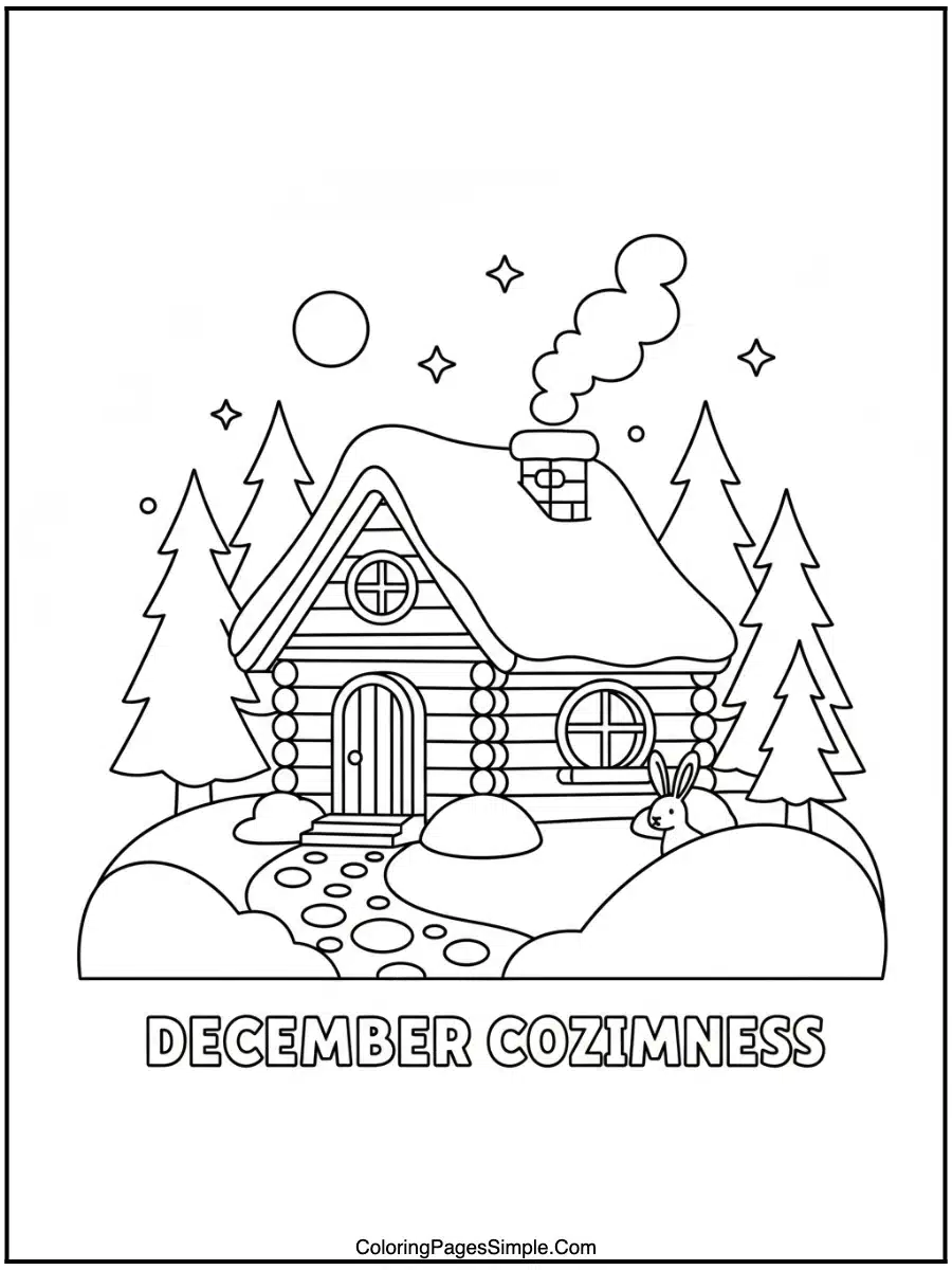 Cozy Cabin in December Coloring Pages