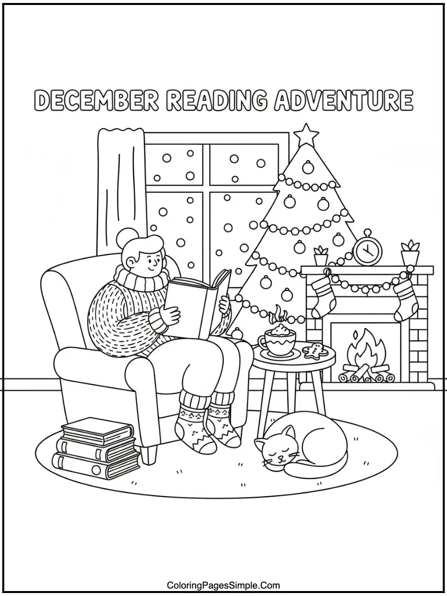 Cozy Reading in December Coloring Pages