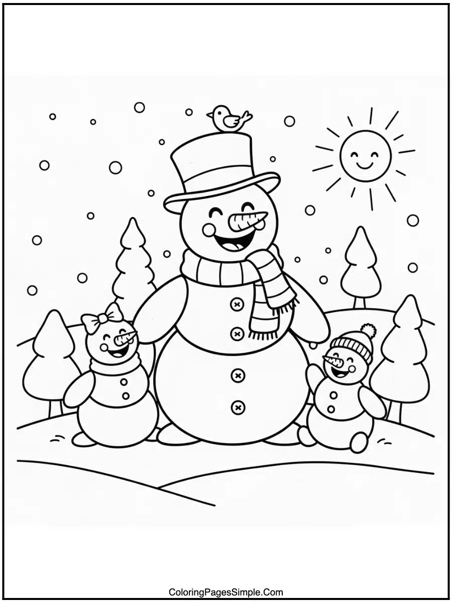 Cute Snowman Family Coloring Pages