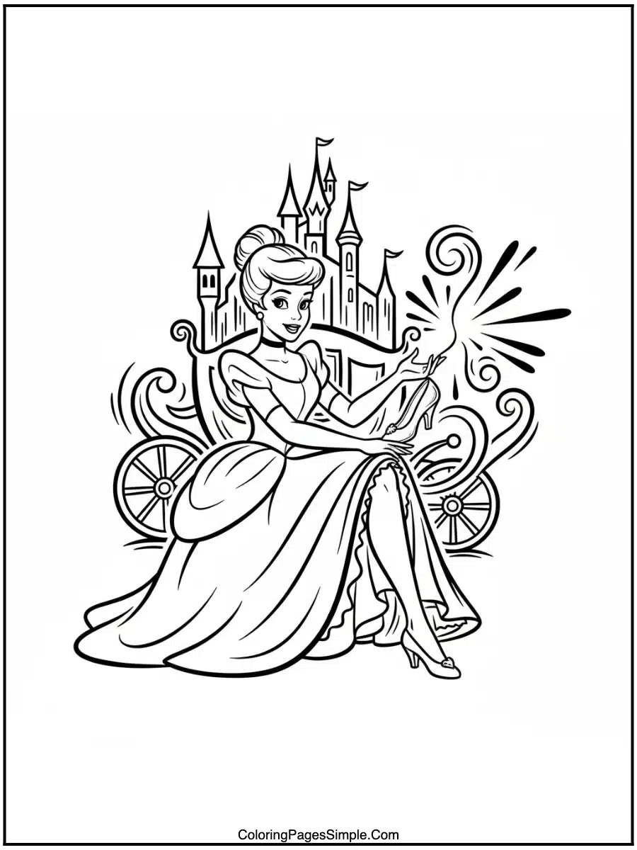 Cinderella with glass slipper cartoon line art