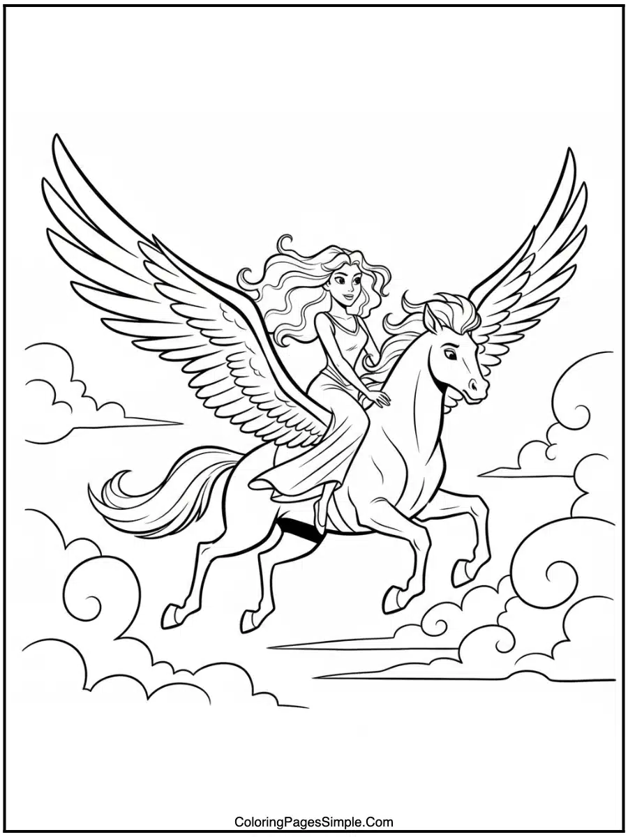 Megara with Pegasus cartoon line art