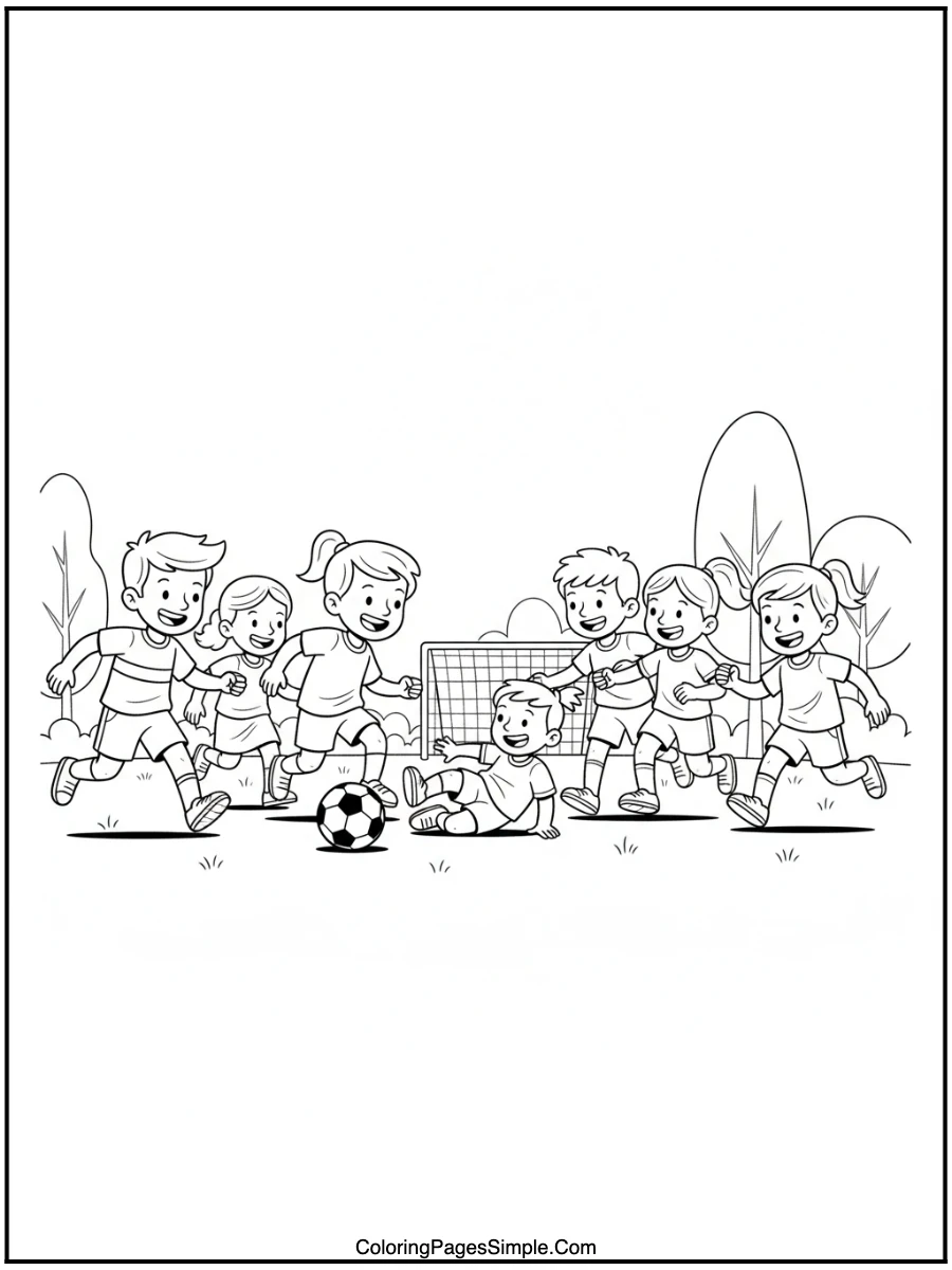 Kids Playing Football Coloring Page