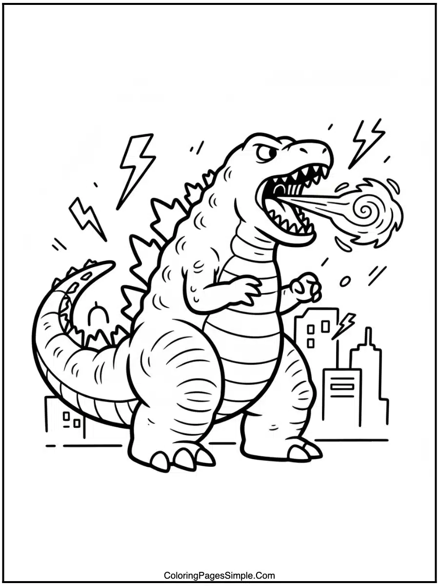 Godzilla Coloring Pages roaring fiercely.