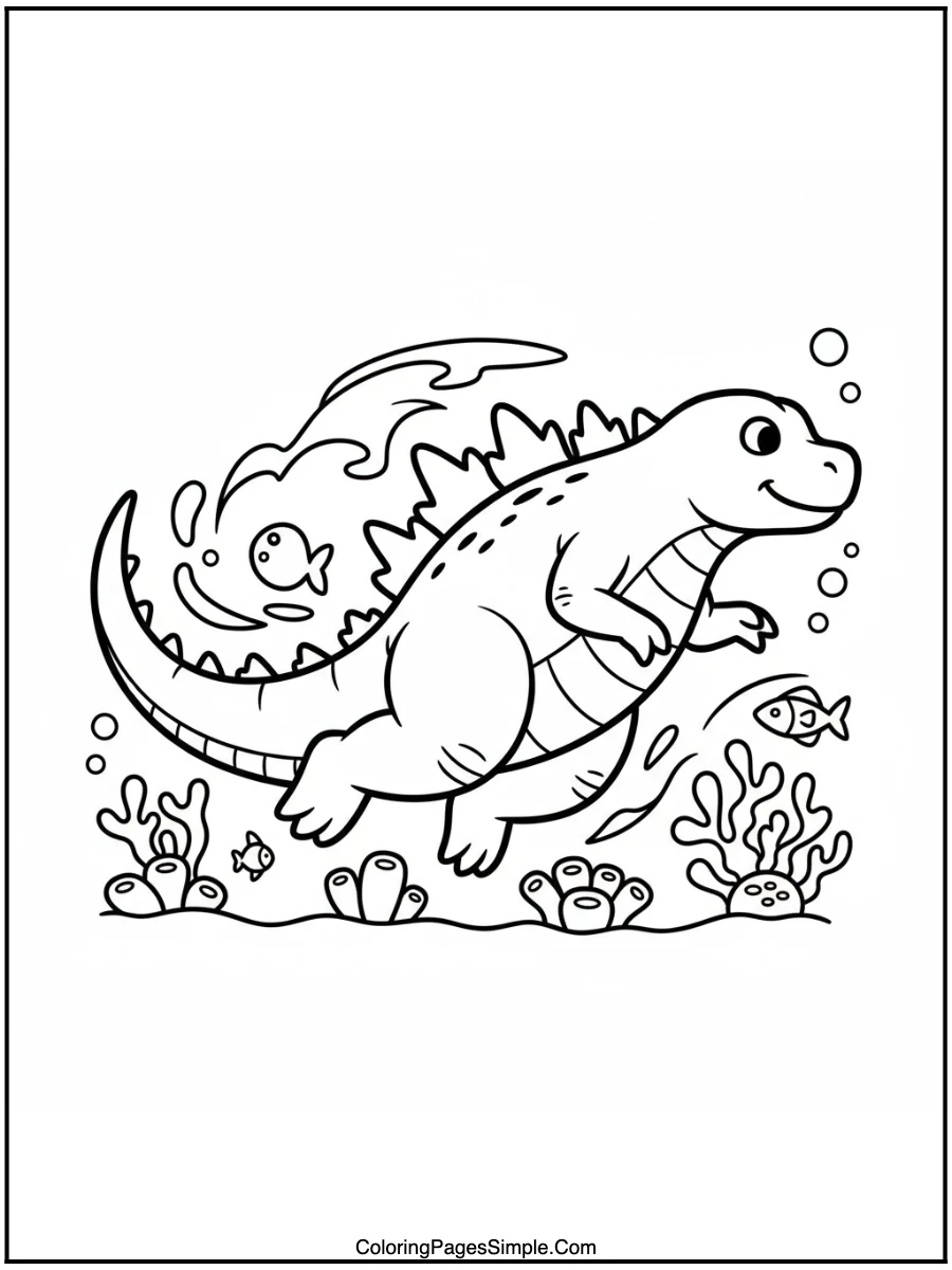 "Godzilla Coloring Page underwater