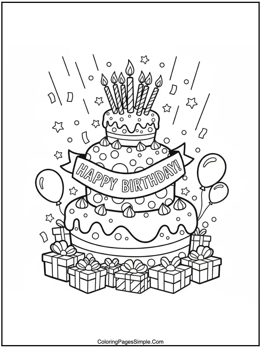Happy Birthday Coloring Pages cake surprise.