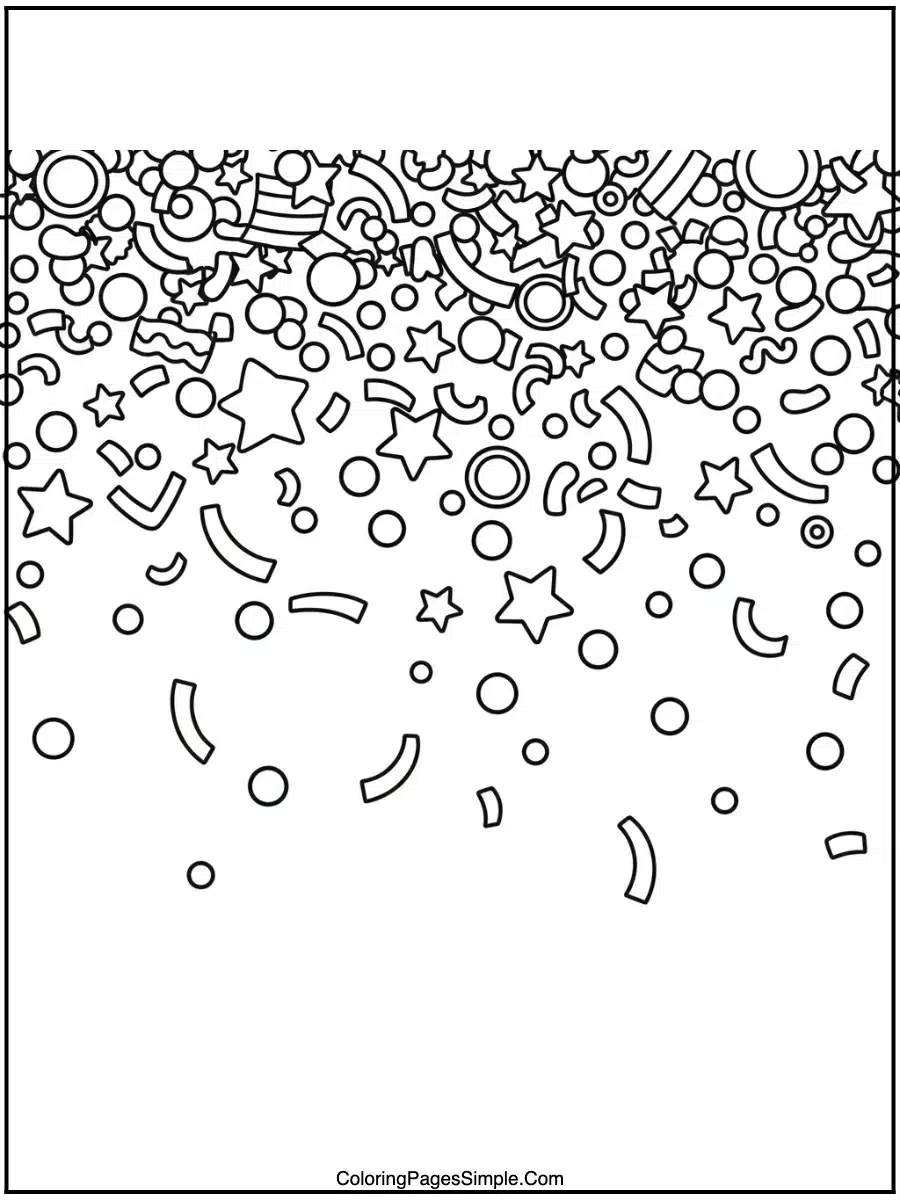 Happy Birthday Coloring Page confetti shower.