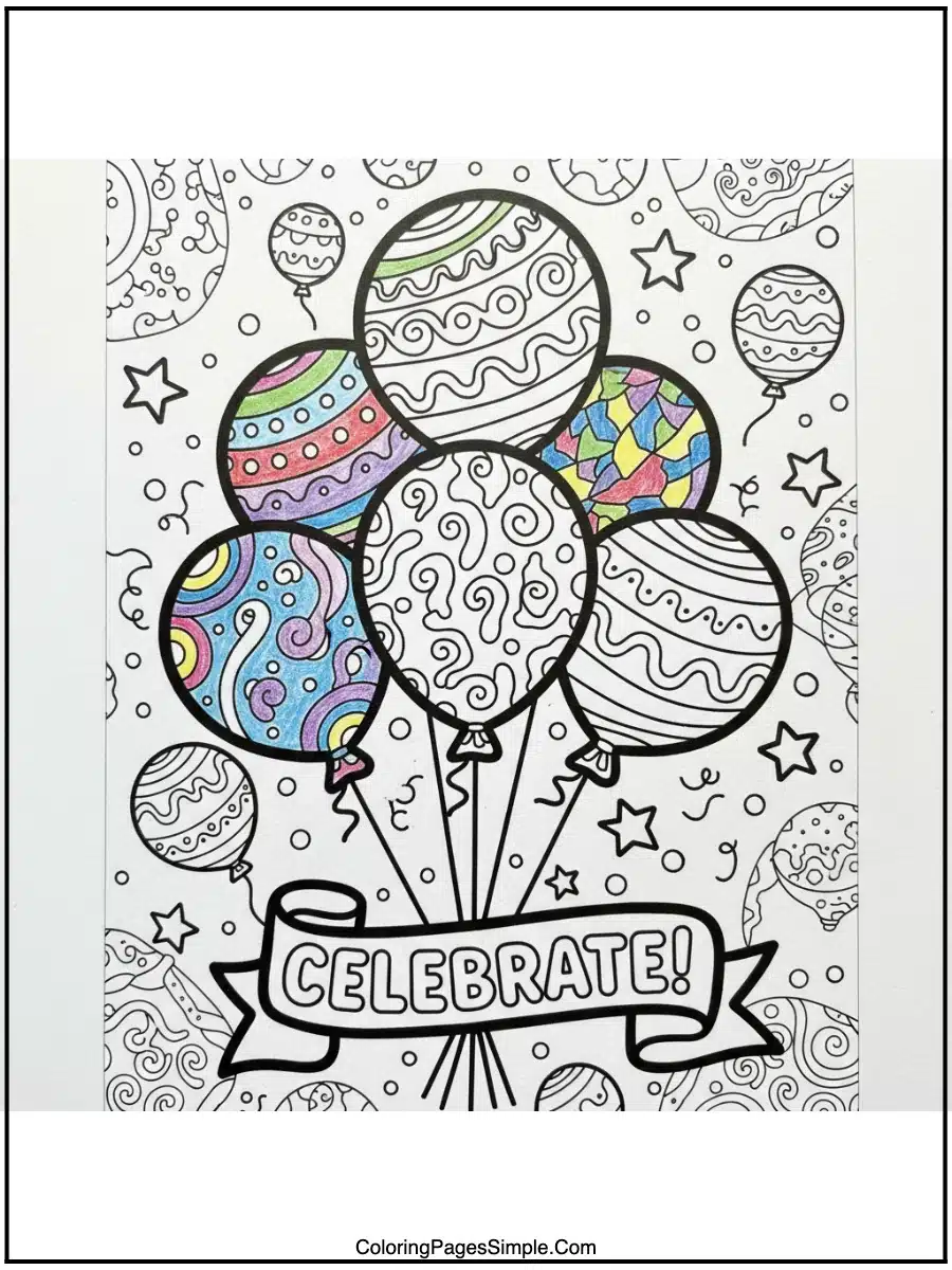 Happy Birthday Coloring Pages balloon fun.
